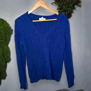 Kinross cashmere cobolt blue v neck sweater L